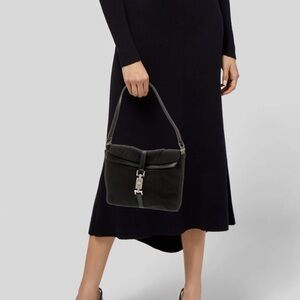 Gucci Jackie Piston Lock Black Canvas Shoulder Hand Bag